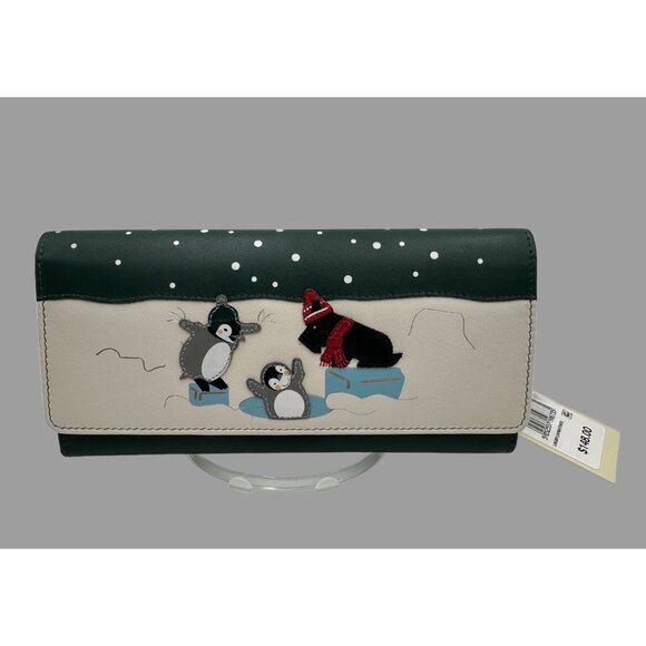 NWT Radley London HOLE LOTTA FUN Large Flap Wallet Dark GREEN Penguins MSRP 148 - Picture 1 of 16